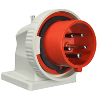 Pin and Sleeve Inlet Devices 888-2793-NS IEC 60309 Surface Mount Inlet Down Angled Type, IP67 Rated, 20A 200-415V, 16A 220/380-240/415V, 6H, IEC 309 International Pin and Sleeve Devices